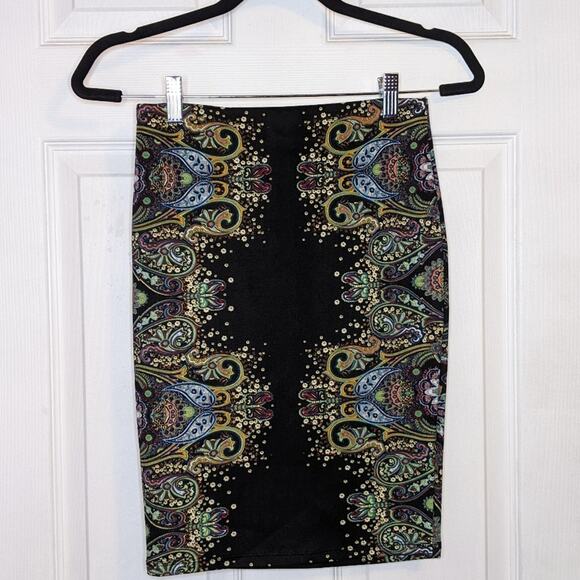 Rue21 Black Paisley Boho Floral Print Pencil Skirt S - Picture 3 of 10